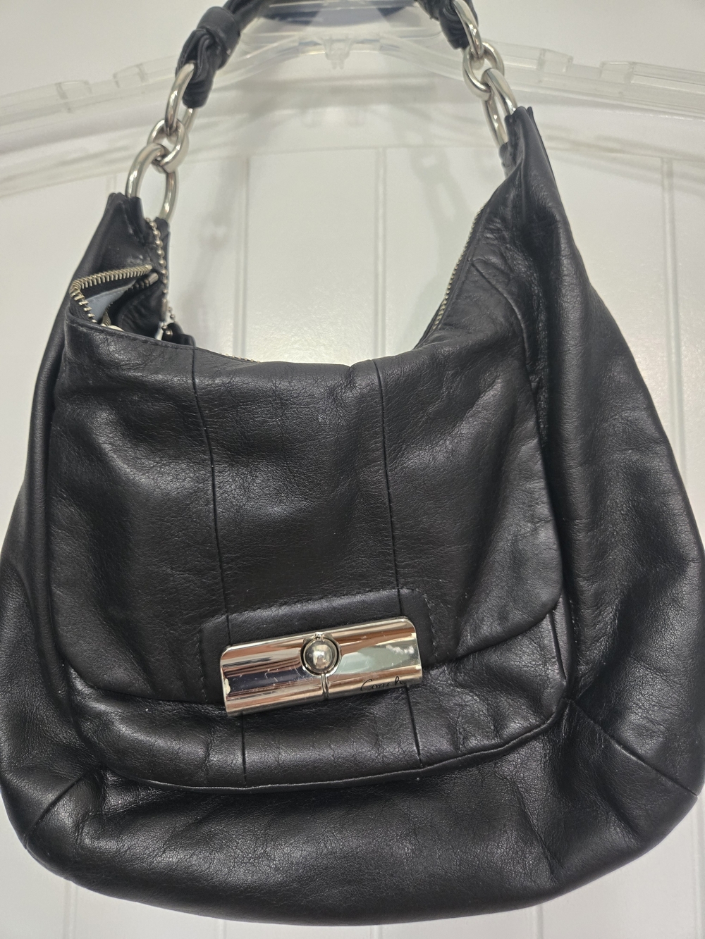 Coach Black Leather Hobo with Silver-Tone Hardware